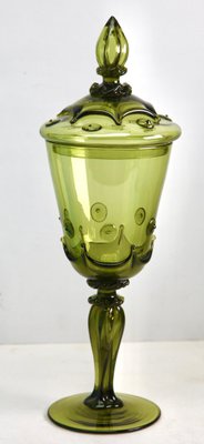 Bohemian Glass Footed Jar with Lid, 1950s-MJY-1423584