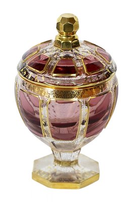 Bohemian Handmade Gilt Glass Lidded Candy Dish from Moser-ZVH-1789271