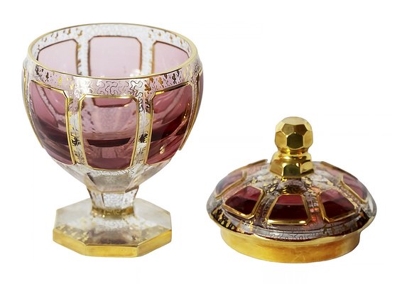 Bohemian Handmade Gilt Glass Lidded Candy Dish from Moser-ZVH-1789271