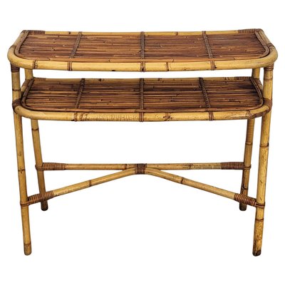 Bohemian Italian Bamboo Rattan Riviera Wall Console Table, 1960s-EUP-2023169