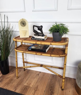 Bohemian Italian Bamboo Rattan Riviera Wall Console Table, 1960s-EUP-2023169