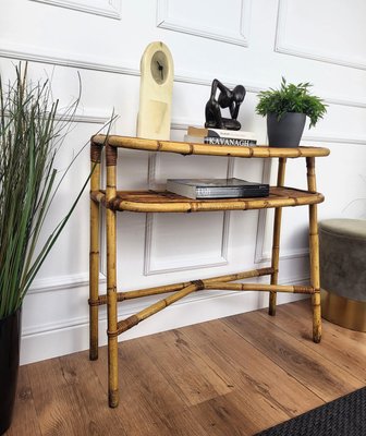 Bohemian Italian Bamboo Rattan Riviera Wall Console Table, 1960s-EUP-2023169