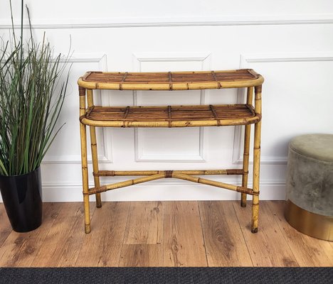 Bohemian Italian Bamboo Rattan Riviera Wall Console Table, 1960s-EUP-2023169