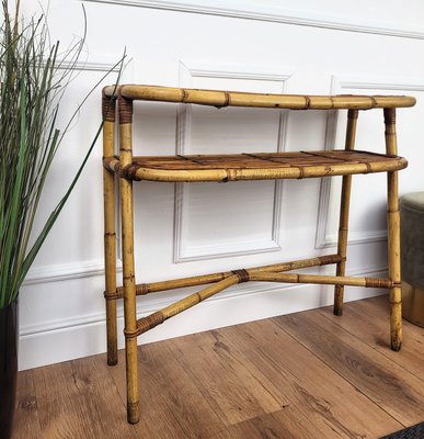 Bohemian Italian Bamboo Rattan Riviera Wall Console Table, 1960s-EUP-2023169