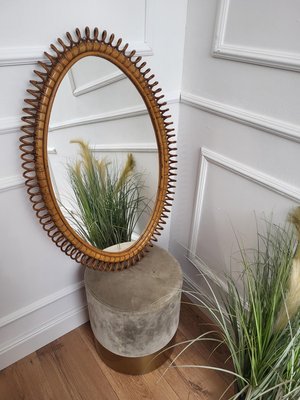 Bohemian Italian Bamboo Rattan Wall Mirror by Franco Albini, 1970s-EUP-2035203