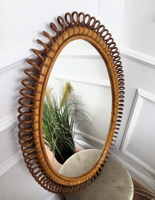 Bohemian Italian Bamboo Rattan Wall Mirror by Franco Albini, 1970s-EUP-2035203