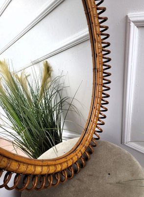 Bohemian Italian Bamboo Rattan Wall Mirror by Franco Albini, 1970s-EUP-2035203