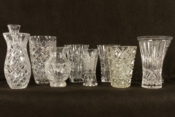 Bohemian Lead Crystal Vases, 1940s, Set of 10-WIX-685849