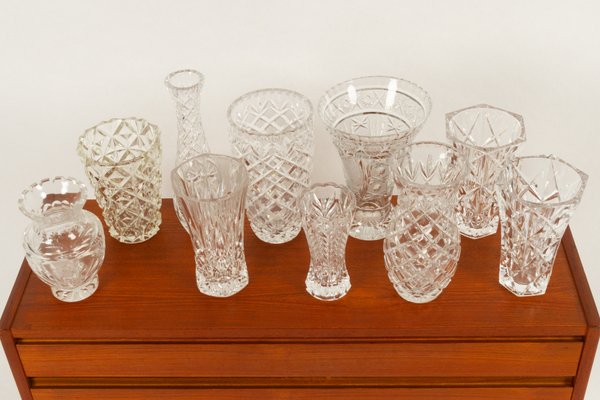 Bohemian Lead Crystal Vases, 1940s, Set of 10-WIX-685849