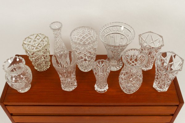 Bohemian Lead Crystal Vases, 1940s, Set of 10-WIX-685849