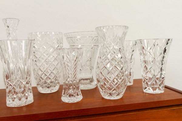 Bohemian Lead Crystal Vases, 1940s, Set of 10-WIX-685849