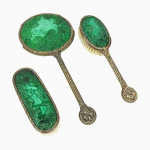 Bohemian Malachite Glass Ingrid Collection Dresser Set by Curt Schlevogt, 1930s, Set of 3-UCH-1224843