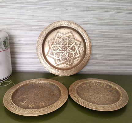 Bohemian Moroccan Brass Decorative Wall Plates, 1970s, Set of 3-SCS-1442054