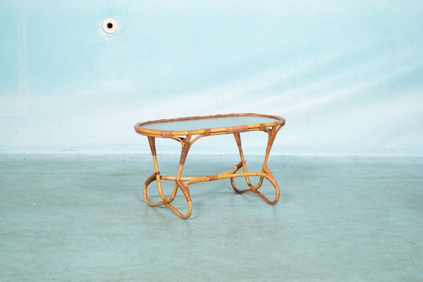 Bohemian Oval Coffee Table in Rattan & Glass from Rohé Noordwolde, 1970s-HGA-1799305