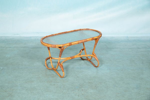 Bohemian Oval Coffee Table in Rattan & Glass from Rohé Noordwolde, 1970s-HGA-1799305