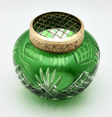 Bohemian Pique Fleurs Vase in Bright Green Cut-to-Clear Crystal with Grille-MJY-1148911