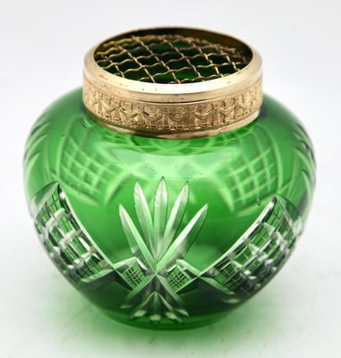 Bohemian Pique Fleurs Vase in Bright Green Cut-to-Clear Crystal with Grille-MJY-1148911