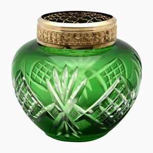 Bohemian Pique Fleurs Vase in Bright Green Cut-to-Clear Crystal with Grille-MJY-1148911