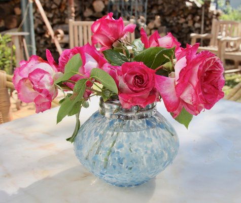 Bohemian Pique Fleurs Vase with Grille & Flecked with Blue, Late 1930s