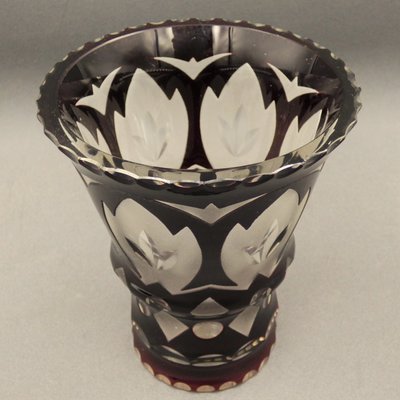 Bohemian Purple Cut Glass Vase, 1940s-WK-1430713