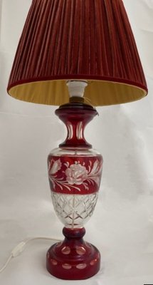 Bohemian Ruby Red Crystal Table Lamp, 1920s-TIE-1789287