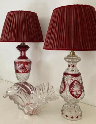 Bohemian Ruby Red Crystal Table Lamp, 1920s-TIE-1789277