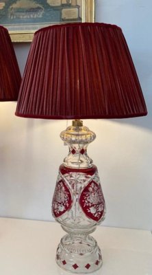 Bohemian Ruby Red Crystal Table Lamp, 1920s-TIE-1789277