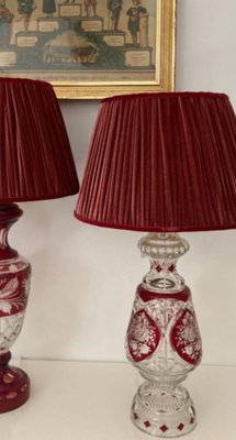 Bohemian Ruby Red Crystal Table Lamp, 1920s-TIE-1789277