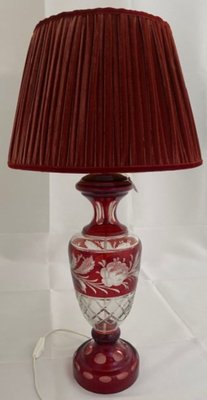 Bohemian Ruby Red Crystal Table Lamp, 1920s-TIE-1789287