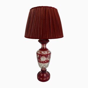 Bohemian Ruby Red Crystal Table Lamp, 1920s-TIE-1789287