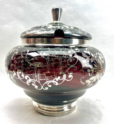 Bohemian Silver Edging Hand-Crafted Glass Punch Bowl with Lid, 1900s-MJY-1783860