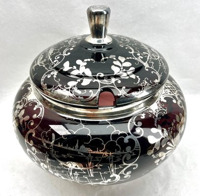 Bohemian Silver Edging Hand-Crafted Glass Punch Bowl with Lid, 1900s-MJY-1783860