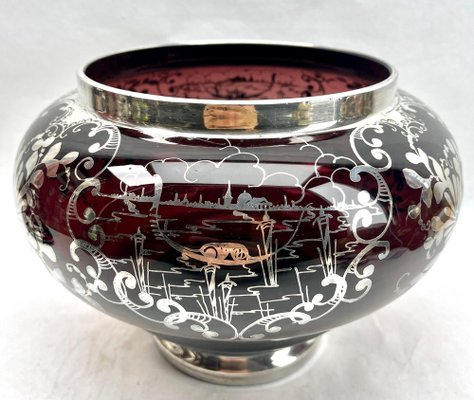 Bohemian Silver Edging Hand-Crafted Glass Punch Bowl with Lid, 1900s-MJY-1783860