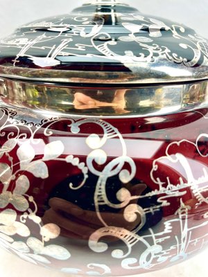 Bohemian Silver Edging Hand-Crafted Glass Punch Bowl with Lid, 1900s-MJY-1783860