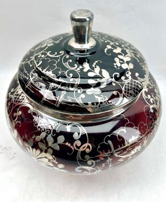 Bohemian Silver Edging Hand-Crafted Glass Punch Bowl with Lid, 1900s-MJY-1783860