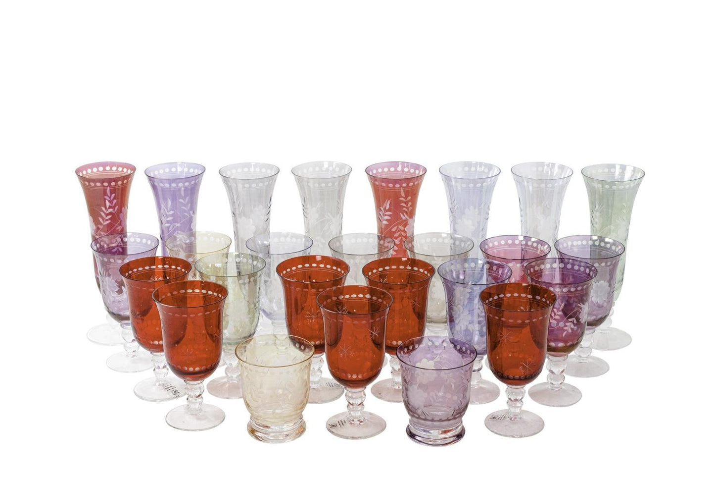 Bohemian Style Crystal Glassware, Set of 26