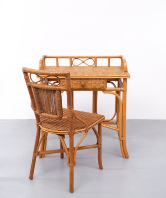 Bohemian Wicker Desk and Chair, France, 1970s, Set of 2-GCG-1746291