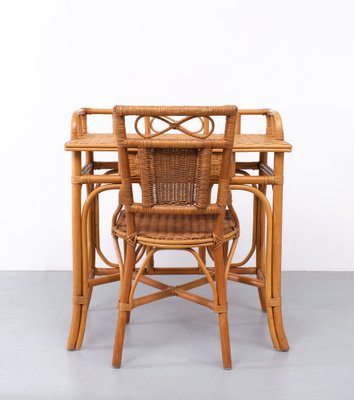 Bohemian Wicker Desk and Chair, France, 1970s, Set of 2-GCG-1746291