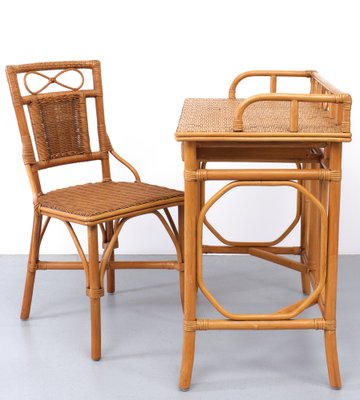 Bohemian Wicker Desk and Chair, France, 1970s, Set of 2-GCG-1746291