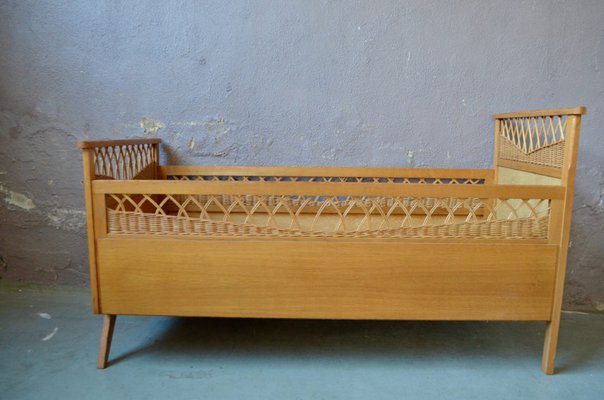 Bohemian Wooden and Wicker Child Bed, 1960s-AIU-1447802