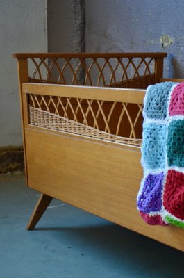 Bohemian Wooden and Wicker Child Bed, 1960s-AIU-1447802