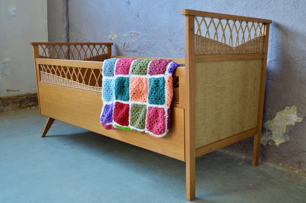 Bohemian Wooden and Wicker Child Bed, 1960s-AIU-1447802