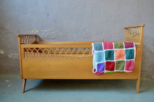 Bohemian Wooden and Wicker Child Bed, 1960s