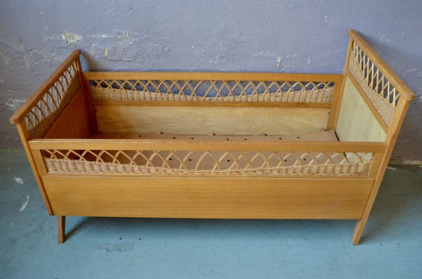 Bohemian Wooden and Wicker Child Bed, 1960s-AIU-1447802