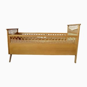 Bohemian Wooden and Wicker Child Bed, 1960s-AIU-1447802