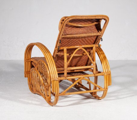 Boho Bamboo Extendable Lounger in Rattan with Magazine Holder, 1950s-KL-1425827