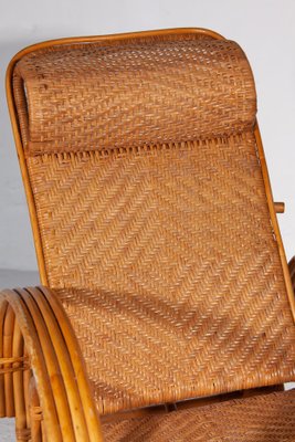 Boho Bamboo Extendable Lounger in Rattan with Magazine Holder, 1950s-KL-1425827