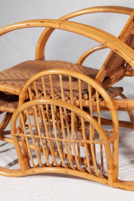 Boho Bamboo Extendable Lounger in Rattan with Magazine Holder, 1950s-KL-1425827