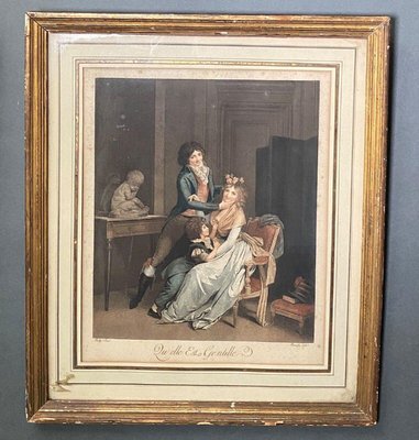 Boilly Vidal Bonnefoy, Romantic Scenes, Engravings, 19th Century, Framed, Set of 2-QKG-1760001