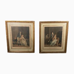 Boilly Vidal Bonnefoy, Romantic Scenes, Engravings, 19th Century, Framed, Set of 2-QKG-1760001